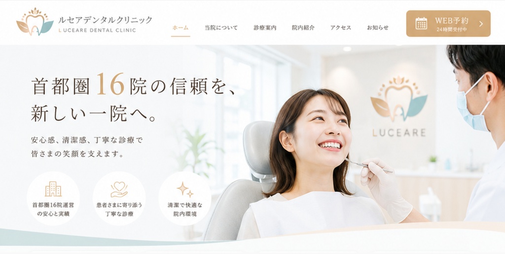 ルセアデンタルクリニックで治療を受けて微笑む女性患者と歯科医師